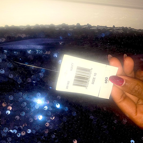 Mini Navy Blue Sequin Sleeveless Party Dress - Picture 3 of 4